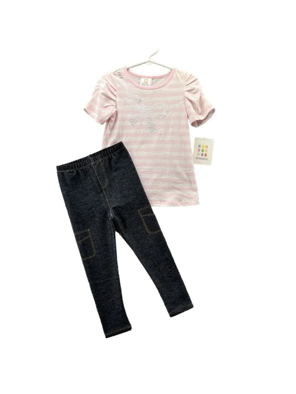 Absorba Toddler Girls 3T Legging Top Outfit Pink Stars Faux Denim